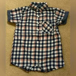 Ben Sherman - Blue, Tan and white Polo Shortalls. Size 6 to 9 months